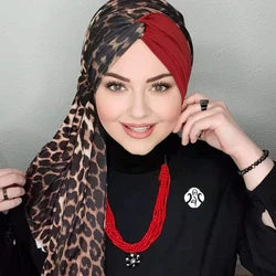 Islam scarf hijab Leopard Stitching abaya modal femme musulman foulard femme hijabs for woman jersey bonnet turban women scarf