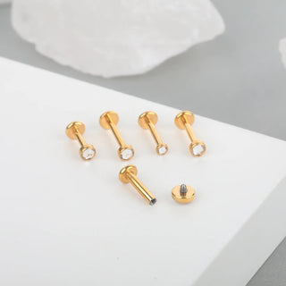 G23 Titanium Internally Threaded Labret Lip Monroe Rings 16G Earrings Stud CZ Gem Ear Cartilage Tragus Piercing Body Jewelry