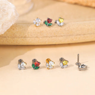 Titanium Internal Thread Flat Back Ear Studs for Women 16G Zircon Flower Heart CZ Tragus Cartilage Helix Conch Piercings