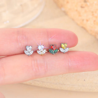 Titanium Internal Thread Flat Back Ear Studs for Women 16G Zircon Flower Heart CZ Tragus Cartilage Helix Conch Piercings