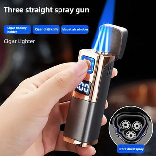 Three Direct Charging Power Display with Cigar Punch and Windproof Cigar Special Gas and Electric Integrated Portable Lighter