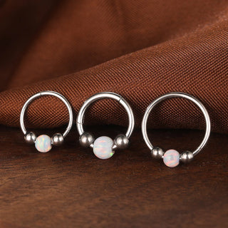Titanium Opal Bead Septum Clicker Nose Hoop Rings Hinged CZ Cartilage Earring Helix Rook Tragus Daith Lip Piercing Jewelry