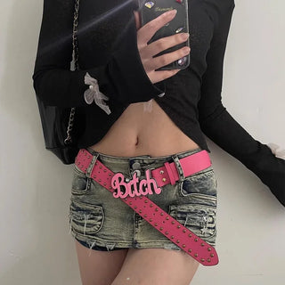 2023 New Fashion Women's Belt Spicy Girl Style European and American Street Letter Pink Belt Women's Subcultural Belt Versatile