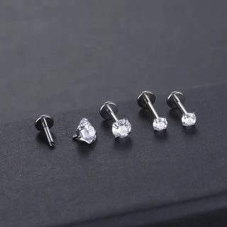 Labret Piercing Titanium Gold Plated Conch Helix Piercing Stud Earring Cubic Zircon Lip Studs Ring Cartilage Earring Jewelry