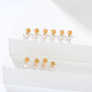 Labret Piercing Titanium Gold Plated Conch Helix Piercing Stud Earring Cubic Zircon Lip Studs Ring Cartilage Earring Jewelry
