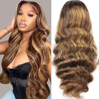 Highlight Body Wave Wig Human Hair 13x4 HD Lace Front Human Hair Wigs For Women Honey Blonde Transparent Lace Frontal Wig Thomas Family Essentials