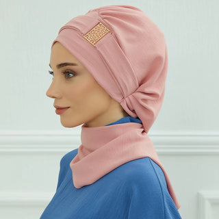 Elegant Plain Muslim Instant Turban Hijab Women Headband for Ladies,Metal Buckle Design