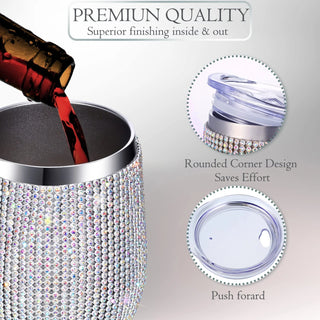 New Elegant 12oz Stainless Steel Wine Tumbler With Sealed Lid, Vacuum Thermo Beer Mug Cup for Champagne Party Thomas Family Essentials