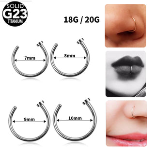 Titanium Curved Barbells Fake Nose Piercing 18G 20G D Shaped Tragus Helix Stud Earring Hoop Septum Nostril Lip Ring Body Jewelry