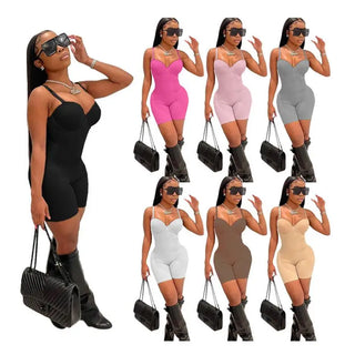 5Pcs Bulk Item Wholesale Jumpsuits Women Shorts Rompers Spaghetti Strap Solid Sleeveless Bodysuits Sexy Nightclub Playsuits 6979