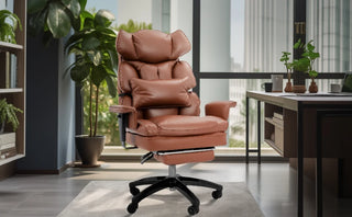 Heavy Duty Executive Office Chair w/ Adjustable Lumbar Support & Metal Base, High Back PU Leather Ergonomic Office Chair