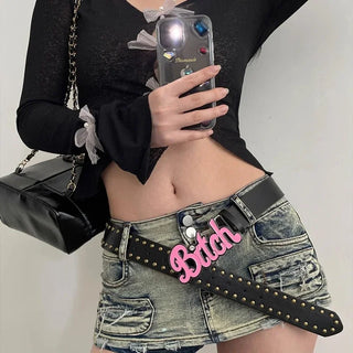 2023 New Fashion Women's Belt Spicy Girl Style European and American Street Letter Pink Belt Women's Subcultural Belt Versatile