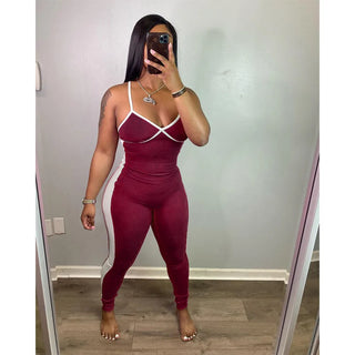 5Pcs Bulk Wholesale Women Jumpsuits Sexy Spaghetti Strap Back Bandage Rompers Ladies Summer Patchwork Elastic Slim Overalls 8115