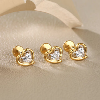 G23 Titanium Ear Cartilage Piercing Moon Heart Crystal Flat Back Ear Studs Tragus Helix Earrings Sexy Jewelry for Women