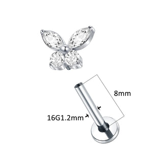 Butterfly Labret Piercing Lip Stud Titanium Cluster Crystal Tragus Earring Flat Cartilage Earrings Zircon Lip Piercing Jewelry