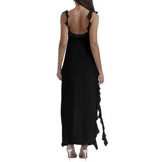 Elegant High Slit Streamer Ladies Dress Sexy Square Neck Slip Dresses Hot Girl Style Long Dress Ruffle Irregular Party Dresses