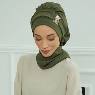 Elegant Plain Muslim Instant Turban Hijab Women Headband for Ladies,Metal Buckle Design