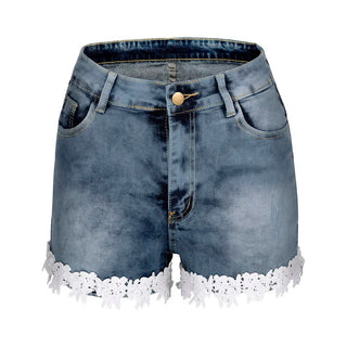 Women Slim Denim Shorts Stretch Lace Stitching Jeans Shorts Ladies Casual Regular Short Sexy Ladies Bodycon Short Jeans Thomas Family Essentials