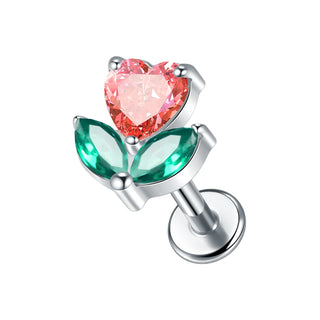 Titanium Internal Thread Flat Back Ear Studs for Women 16G Zircon Flower Heart CZ Tragus Cartilage Helix Conch Piercings