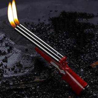 Metal Mini Gun Dual Fire Butane Gas Lighter Press Ignition Open Flame Smoking Accessories Gifts For Men Dropshipping Suppliers