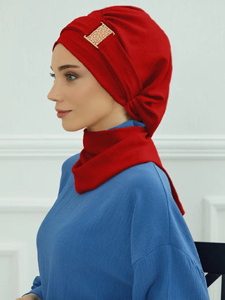 Elegant Plain Muslim Instant Turban Hijab Women Headband for Ladies,Metal Buckle Design