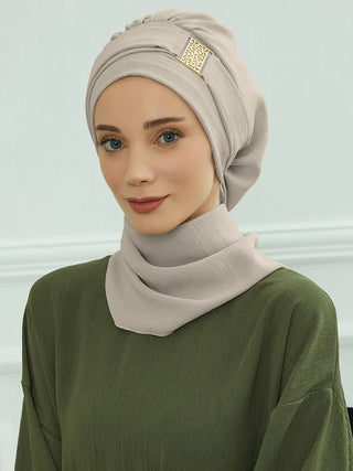 Elegant Plain Muslim Instant Turban Hijab Women Headband for Ladies,Metal Buckle Design