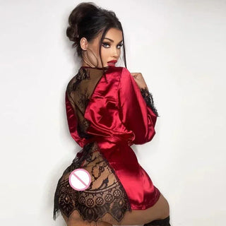 Sexy Lace Satin Silk Robes for Women V-neck Underwear Birthday Bridesmaid Bathrobe Woman Night Dress Lingerie Sleepwear