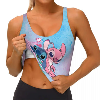 Custom Stitch Angel Workout Crop Tank Tops for Women Anime Yoga Sports Bras