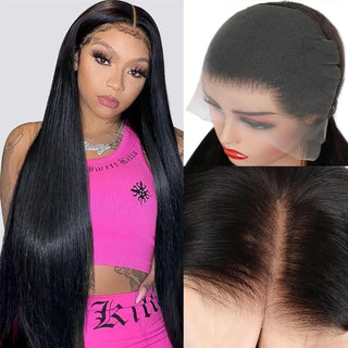 Full Lace Frontal Wig Human Hair 250% Density HD Transparent Large Space Lace Front Wig Bleached Tiny Knots