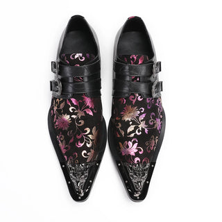 Handmade Pink Print Wedding Party Dress Shoes Fashion Big Size Cow Leather Formal Shoes Business Office Pointed Toe Casual Shoes