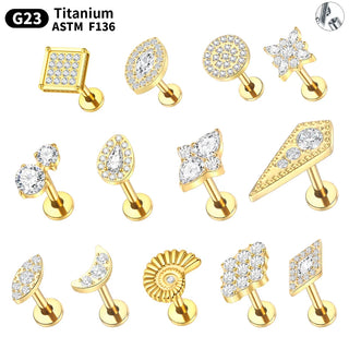 ASTM F136 Titanium 16G Square &Round CZ Labret Medusa Monroe Piercing Helix Cartilage Conch Tragus Lobe Stud Earring Jewelry