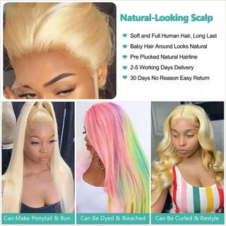 13x4 13x6 Full Frontal Lace 613 Blonde Colored Straight Human Hair Wigs Lace Front Wigs For Women 34 36 Inch Thomas Family Essentials