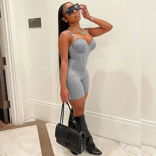 5Pcs Bulk Item Wholesale Jumpsuits Women Shorts Rompers Spaghetti Strap Solid Sleeveless Bodysuits Sexy Nightclub Playsuits 6979