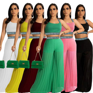 Vacation Beach Sets Chiffon Sexy Bikini Top Wide Leg Pants skirt Two 2 Piece Set  Party Club Outfits