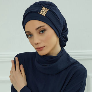 Elegant Plain Muslim Instant Turban Hijab Women Headband for Ladies,Metal Buckle Design