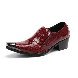 Italian Bridegroom Man Metal Square Toe Formal Shoes Banquet Prom Rise Male Shoes Nightclub Genuine Leather Men Shoes Plus Size