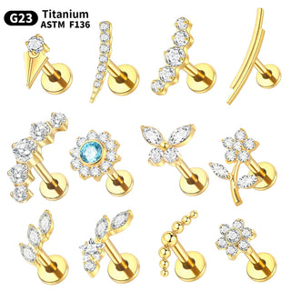 Titanium Ear Cartilage Piercings Flat Back Stud Earring Internal Thread Butterfly Cross CZ Helix Tragus Piercing Jewelry 16G