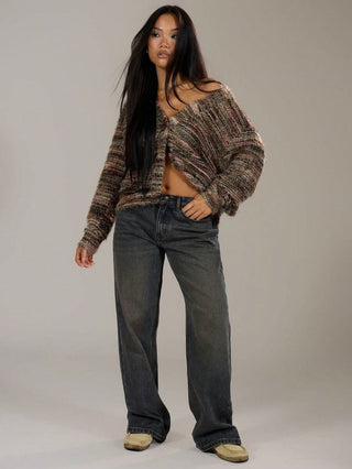 Women Autumn/Winter V-Neck Striped Top Sweater