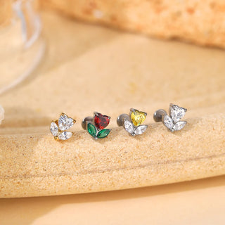 Titanium Internal Thread Flat Back Ear Studs for Women 16G Zircon Flower Heart CZ Tragus Cartilage Helix Conch Piercings