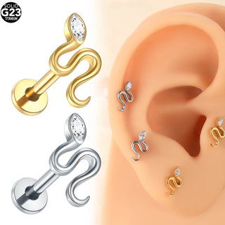 ASTM F136 Titanium 16G Viper Snake Labret Cartilage Earring Flat Back Stud Conch Tragus Helix Medusa Monroe Piercing Jewelry