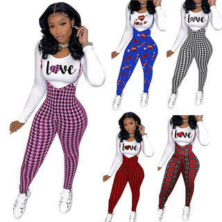 Sexy print Long-sleeved pants set Women Two Piece Set Short Sleeve Top And strap trousers Sets Clothes Outfit Thomas Family Essentials