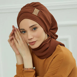 Elegant Plain Muslim Instant Turban Hijab Women Headband for Ladies,Metal Buckle Design
