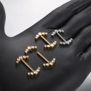 PVD Titanium Nipple Piercing Bar For Women 14G Bezel Set CZ Front Facing Barbell Nipple Shield Ring Sexy Body Jewelry