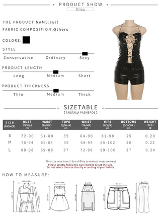 Leather 2 Piece Set Women Solid Drawstring Halter Bandage Tanks + High Waist Slim Shorts Sexy Off Shoulder Female Clubwear