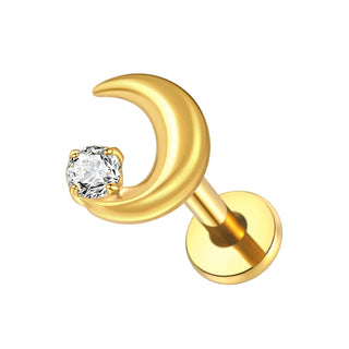 G23 Titanium Ear Cartilage Piercing Moon Heart Crystal Flat Back Ear Studs Tragus Helix Earrings Sexy Jewelry for Women