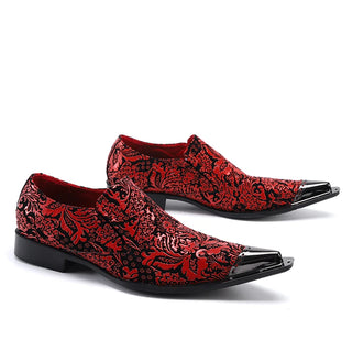 Fashion Print Men Red Wedding Dress Shoes Plus Size Pointed Toe Real Leather Casual Shoes Slip on Business Formal Oxfords Shoes