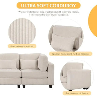 5-Piece Corduroy Modular Sectional Sofa Set with Removable Ottomans Waist Pillows and Wood Legs Modern Upholstered Couch