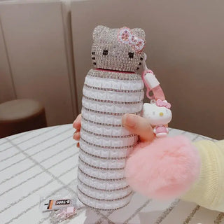 Kawaii Sanrioed Hello Kitty 304 Thermos Cup Cartoon Anime Car Water Cup Covered with Diamonds Cup Cute Girlfriend Festival Gift