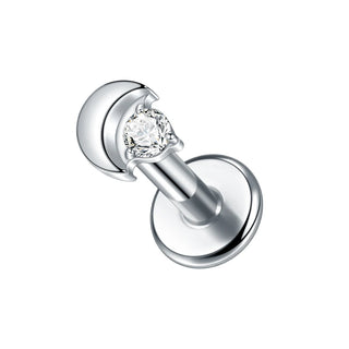 G23 Titanium Ear Cartilage Piercing Moon Heart Crystal Flat Back Ear Studs Tragus Helix Earrings Sexy Jewelry for Women