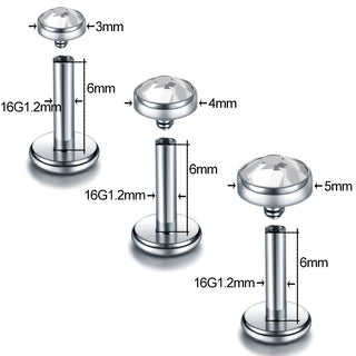 G23 Titanium Internally Threaded Labret Lip Monroe Rings 16G Earrings Stud CZ Gem Ear Cartilage Tragus Piercing Body Jewelry